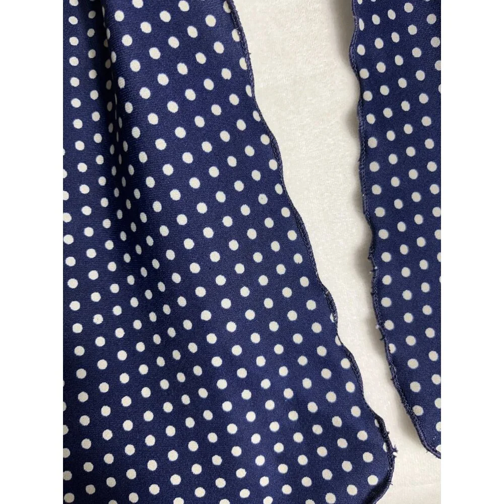 Vintage Scarf Lettuce Edge Polka Dot Blue 29"x9" Classic Chic Womens - Picture 4 of 8